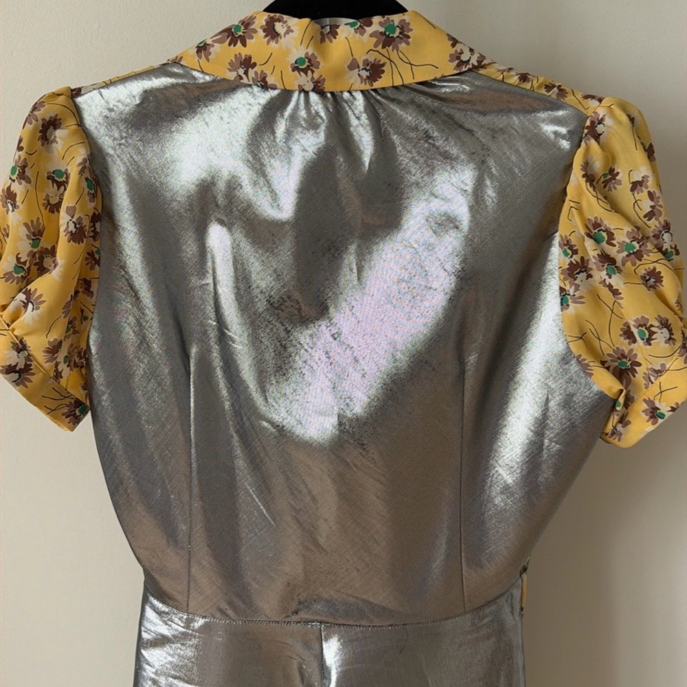 JUNYA WATANABE COMME DES GARCONS yellow silver floral print DRESS 2015, size L - Picture 11 of 14